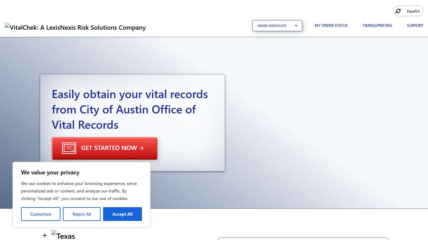 City of Austin Office of Vital Records (TX) | Order Certificates - VitalChek